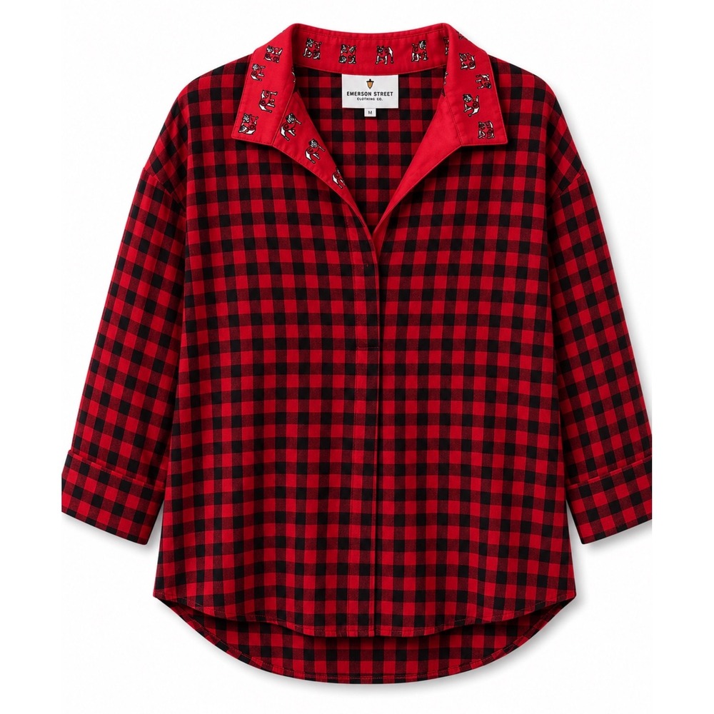 Emerson Street UGA Bulldogs Buffalo Plaid Pullover Top Red Black Women Large‎